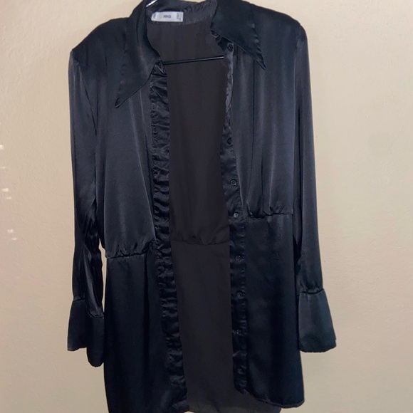 MNG x UO black blouse top mini dress cute bell bottom sleeved 90s formal wear - Picture 7 of 9